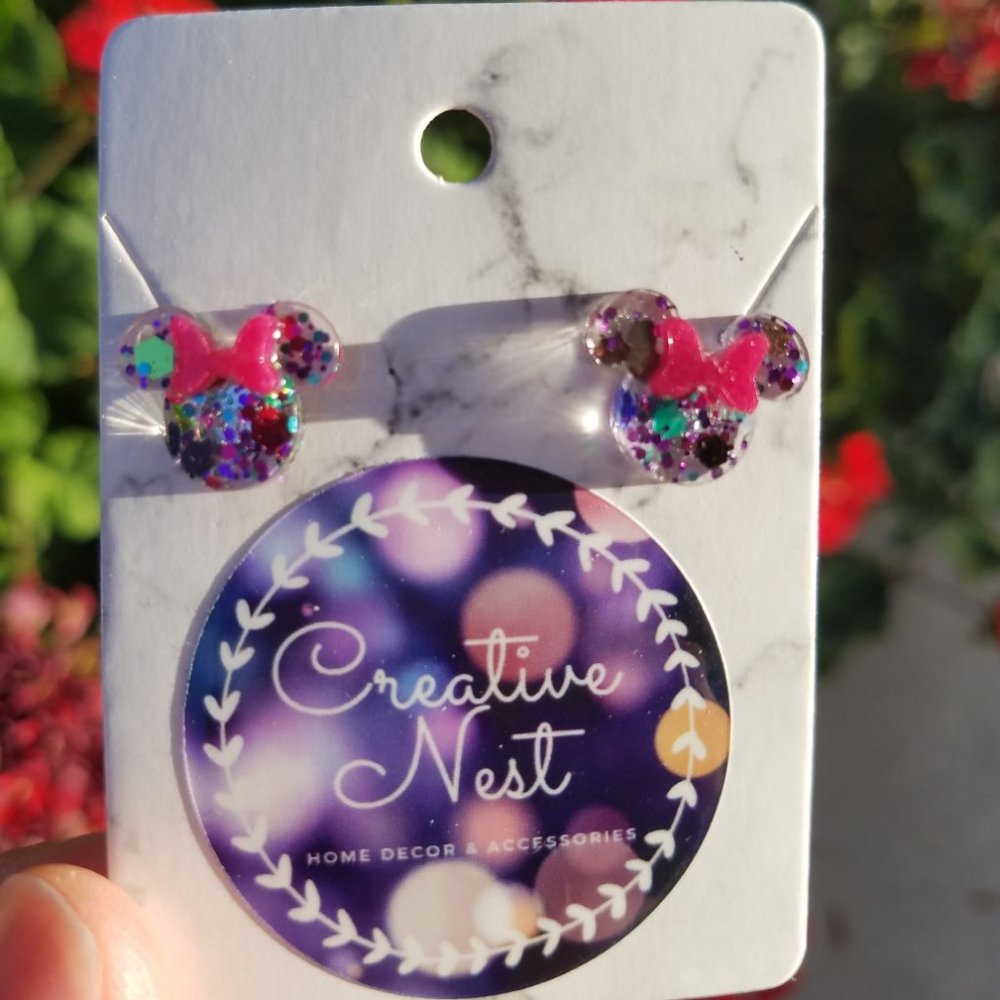 Minnie Confetti Earrings with Pink Bow